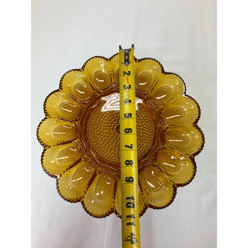 VTG Indiana Glass Tiara Hobnail Amber Deviled Egg Plate Scalloped 15 Slot 11